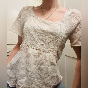 Lucky Brand Coquette Girl Feminine Lace White Loose Sleeve Flowy Top - Size XS